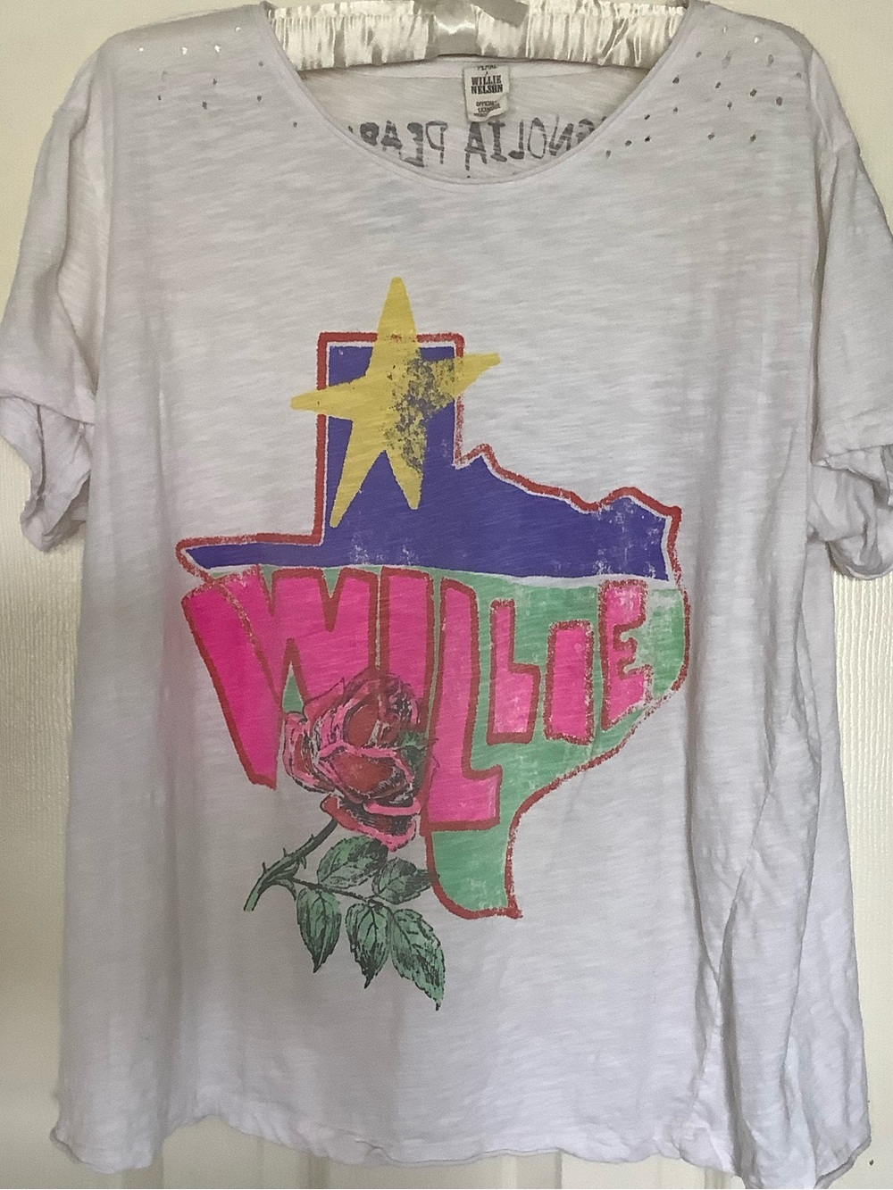 Magnolia Pearl White Short Sleeve Tee with Pink, Green & Purple Graphic